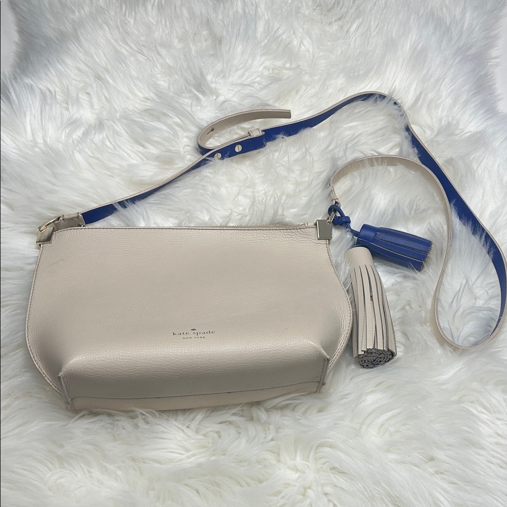 Kate Spade Beige Crossbody Bag with Blue Strap